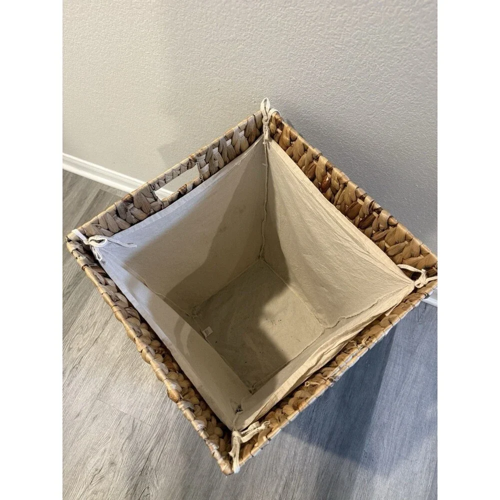 Large Vtg Wicker Laundry/storage Basket W/Lid & Liner Boho Chic Retro 24”x 16”